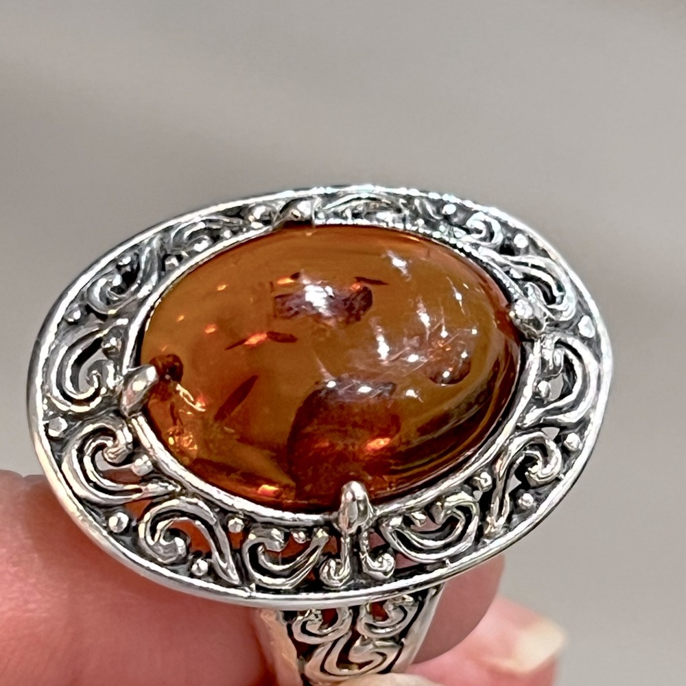 Baltic Amber Sterling Silver Openwork Ring - image 6